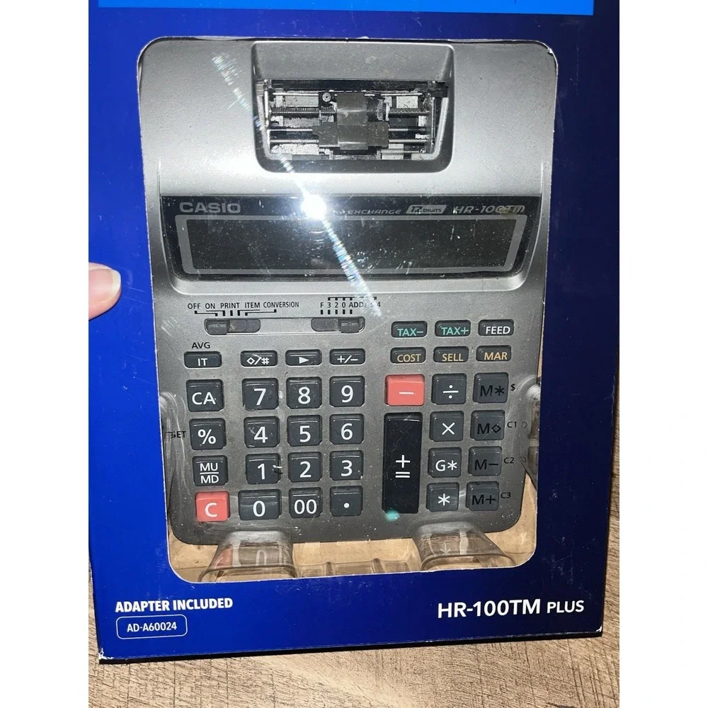 Casio HR-100TM PLUS-W Mini Desktop Printing Calculator 12-Digit with Adapter GUC